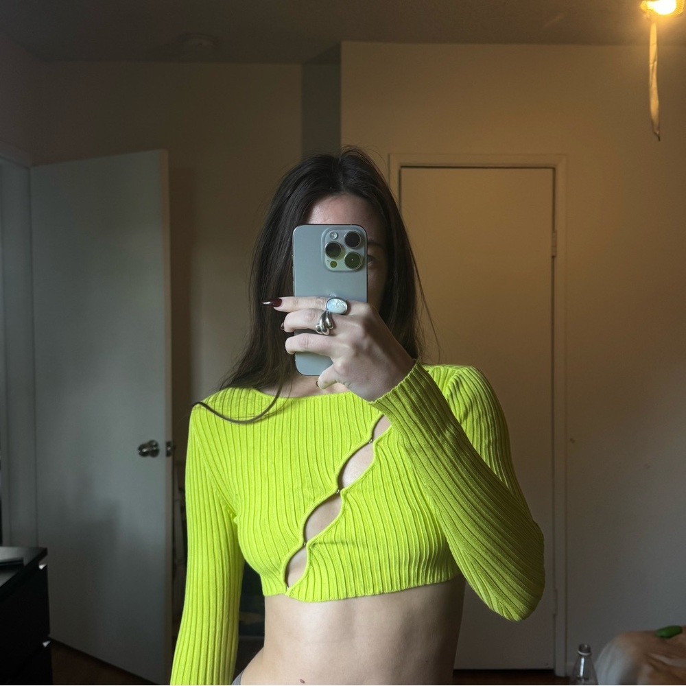 Neon cutout long sleeve crop top